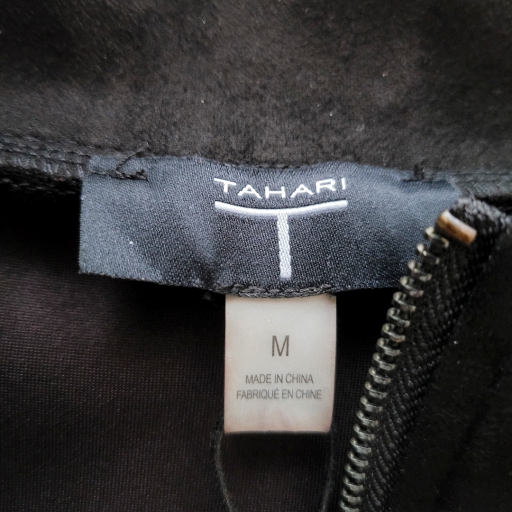 Black Faux Suede Half Zip Pullover Jacket Sweatshirt NEW Front Pocket Tahari - Picture 5 of 11